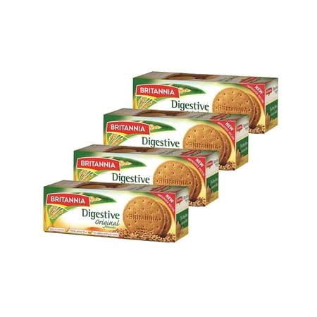 Britannia Digestive Original Biscuits 14.11oz (400g) - Whole Wheat Flavor Cookies - Breakfast & Tea Time Healthy Snacks - Suitable for Vegetarians (Pack of 4)