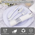 thumbnail image 5 of 400PCS Pre Rolled Silver Plastic Silverware Sets - Heavy Duty Fancy Silver Cutlery - Include 100 Pack Wrapped Disposable Utensils with Napkins for Parties, Dinners & Weddings, 5 of 18