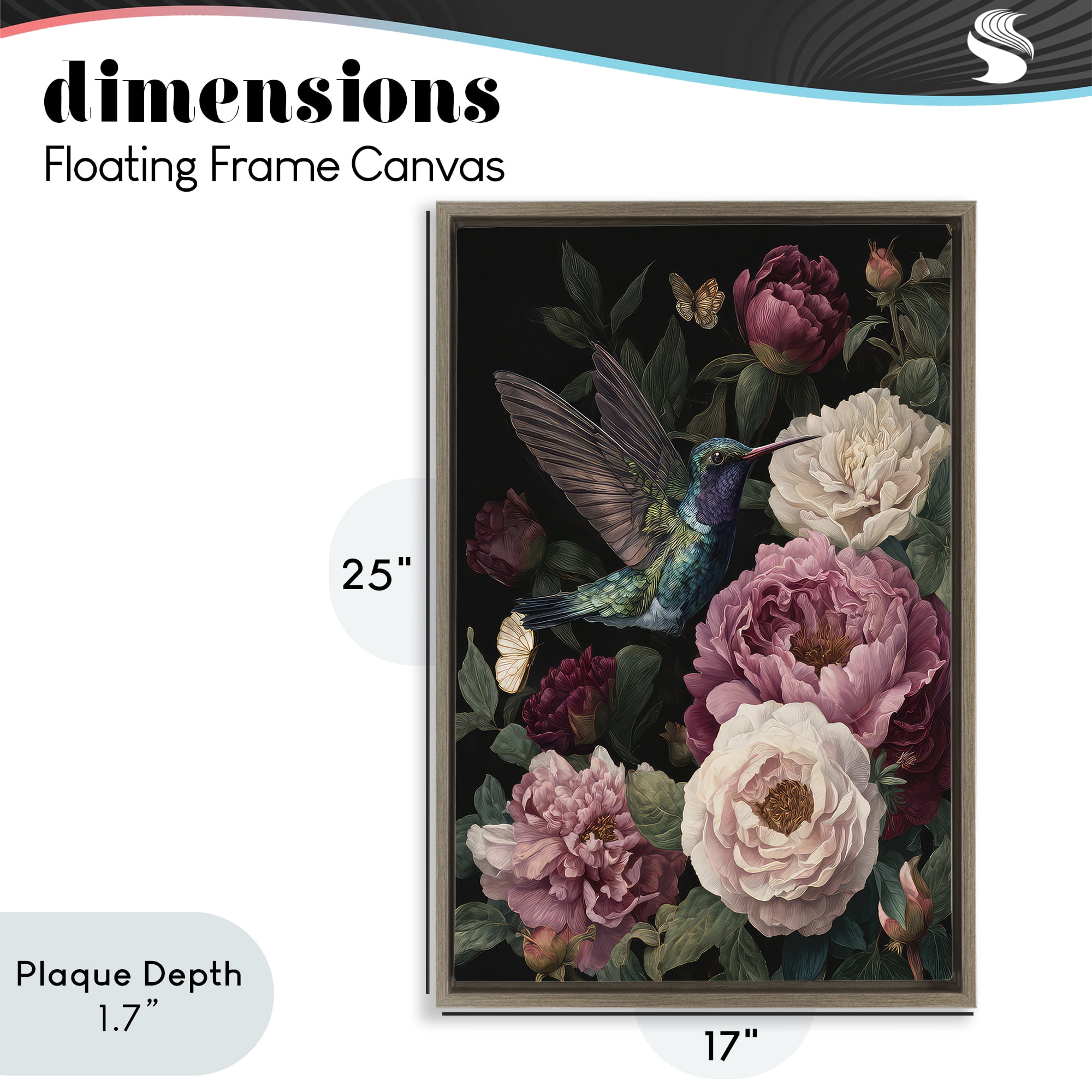 Stupell Industries Hummingbird & Lush Peonies Brown Framed Floater Canvas Wall Art, design by The Wands Want