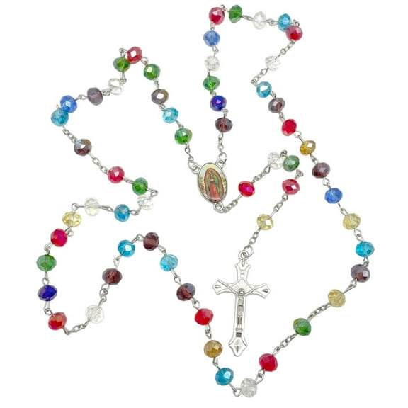 Set of 12 Religious/crystal  Glass Bead Rosary / 1st Communion/Quinceañera/Birthday/Baptism/Religious Gift/Favor