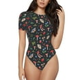 thumbnail image 2 of Uemuo Forest Flora and Insects Pattern Women's One Piece Short Sleeve Swimsuit Rash Guard Surfing Modest Quick-drying Swimsuit Beach Essentials-XX-Large, 2 of 9