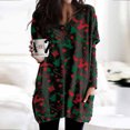thumbnail image 2 of Blusa holgada de manga larga con bolsillo y estampado navideño para mujer con cuello redondo y empalme Pompotops gfhjh8616, 2 of 5