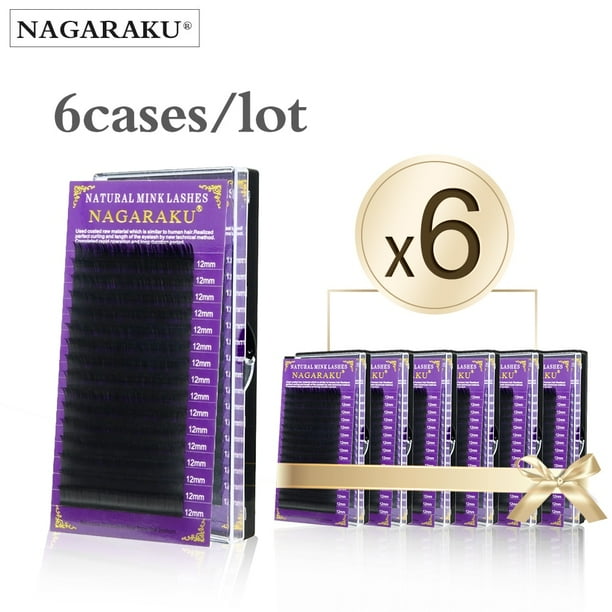 NAGARAKU Todos los tamaños 6 Estuches JBCD Curl Faux Mink Extensión de pestañas Pestañas individuales Pestañas falsas artificiales Dengxun unisex