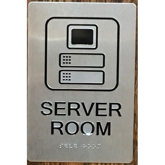 Server Room Sign -Braille Sign with Raised Tactile Graphics and Letters (Aluminum, Silver, Size 6x9)-The Sensation line