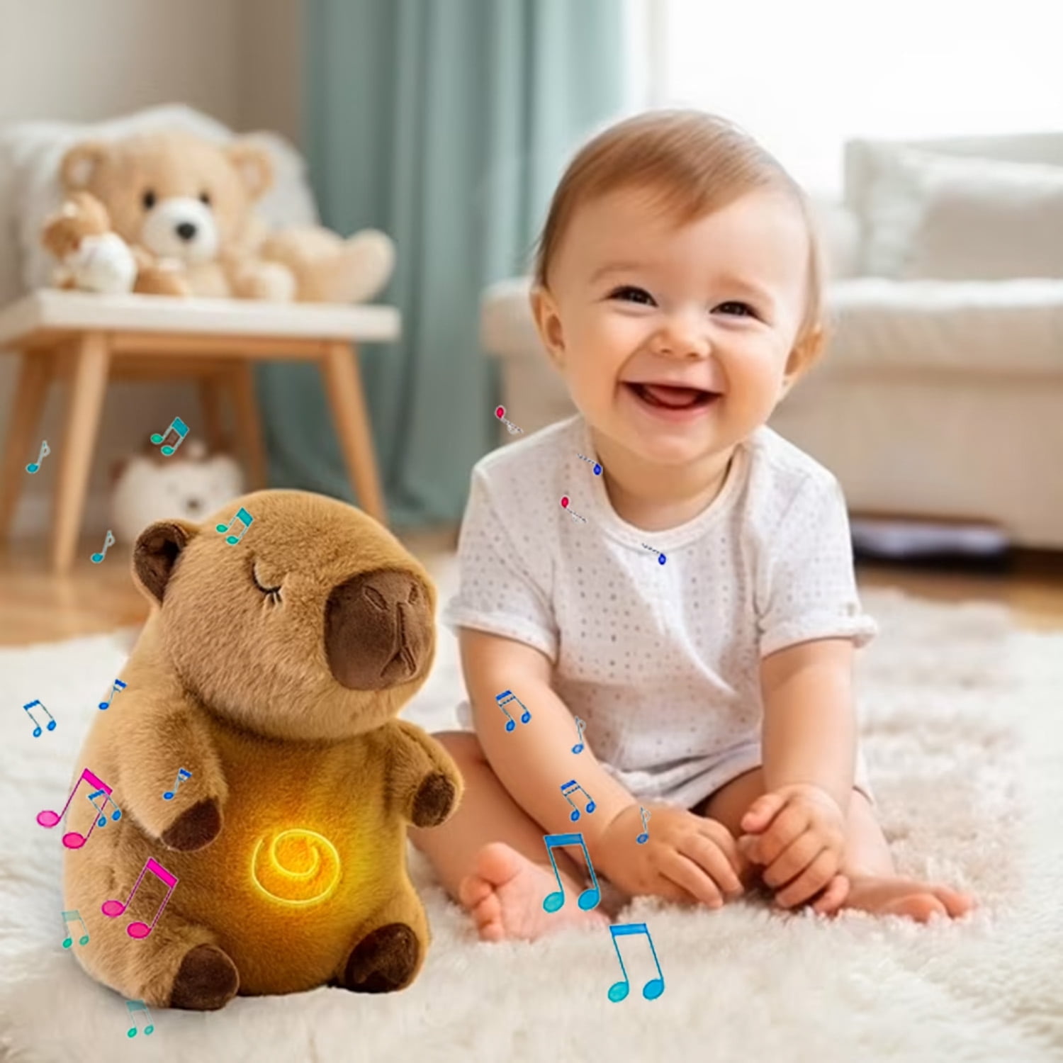 (2 pack) YSZZYSM Capybara Breathing Stuffed Animal, Anxiety Relief, Soothing Music Lights, Portable, Uses Three AAA Batteries (Batteries to Be Provided by The User)