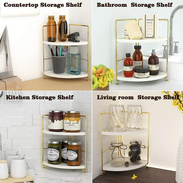 NLBTW 2 Tier Corner Bathroom Countertop Organizer, Stackable Storage Shelf for Vanity Makeup Perfume Shelf, Kitchen Spice Rack or Bedroom Small