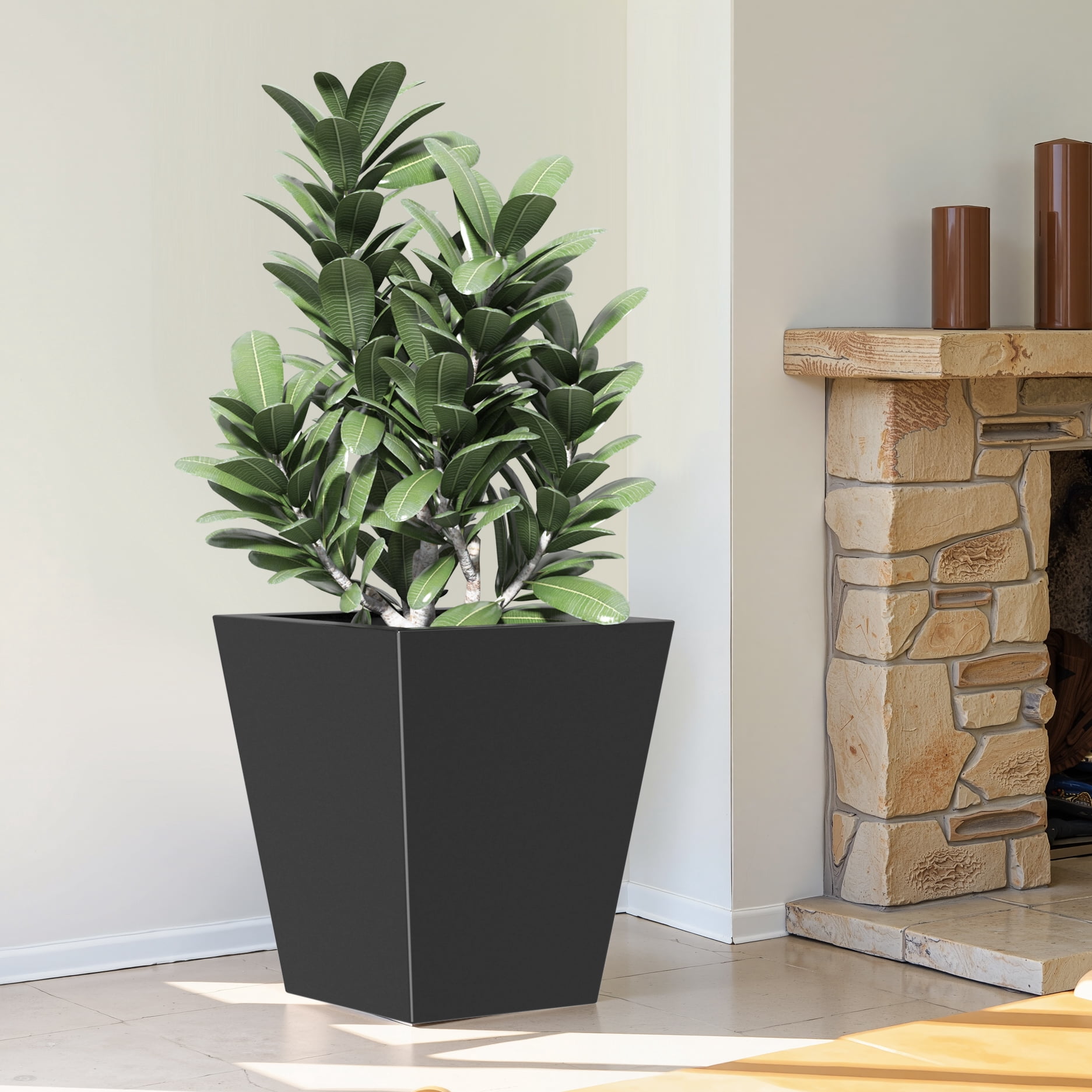MAYEERTY 22*19*19" Black Modern Metal Cone Planter with Drainage Hole for Outdoor Gardening, Patio & Balcony