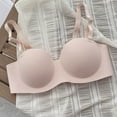 thumbnail image 2 of Elainilye Fashion Womens Bra Wirefree Gathering Bra Seamless Bra With Detachable Shoulder Straps Daily Bra,Pink, 2 of 4