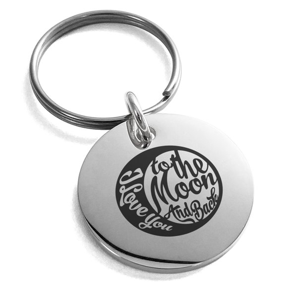 Stainless Steel Retro I Love You to the Moon and Back Engraved Small Medallion Circle Charm Keychain Keyring