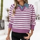 thumbnail image 1 of HongQid Womens Striped Sweater Shirts Lapel V Neck Long Sleeve Strip Knit Pullover Casual Layer Top Jumper Y2K Shirt, 1 of 8