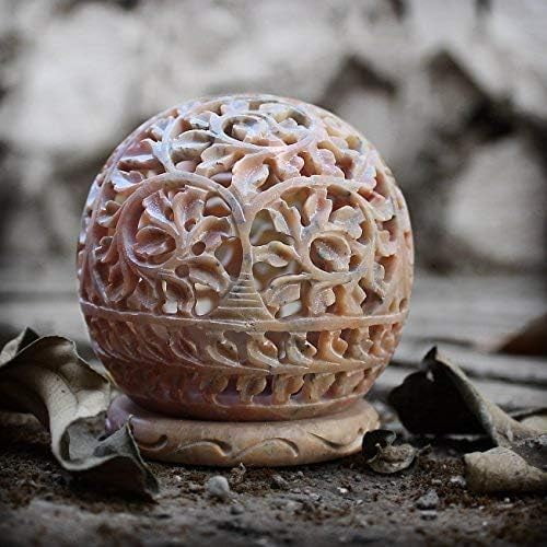 Natural Stone Finish Stone Carved Floral Decorative Handmade Gifting Tea Light Candle Holder