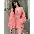 thumbnail image 4 of Workout Outfits for Women 3 Piece Summer Loose Casual High Waist Leggings with Streetwear Sports Yoga Set Pink L, 4 of 10