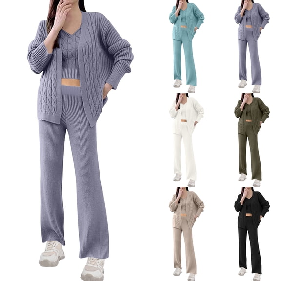 Womens Fashion New Fashion Casual Solid Color Knitted Set Casual Top and Pants Two-piece Set Trendsetting Women's Apparel