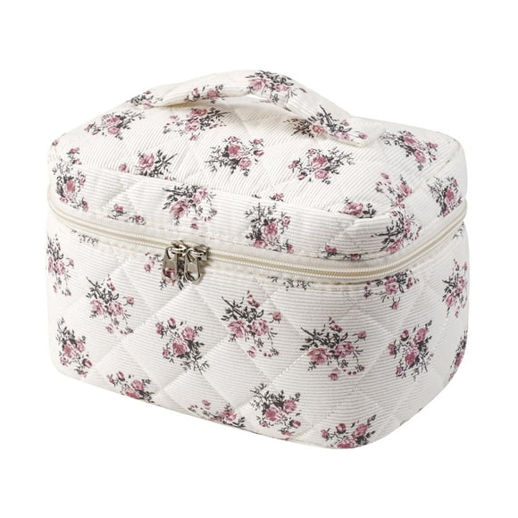 Bolsa de maquillaje RSRSLEII acolchada de pana grande para mujer, rosa