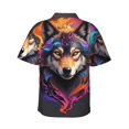 thumbnail image 3 of Daiia Colorful Wolf Head Hawaiian Shirt for Men Gentle Cotton Regular Short Sleeve Casual-Small, 3 of 9