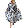 thumbnail image 3 of CHUNTIAN Women's V Neck Long Sleeve Bohemian Maxi Dress Loose Floral Print Ruffle Boho Dress Long Flowy Beach Party Dresses, 3 of 6
