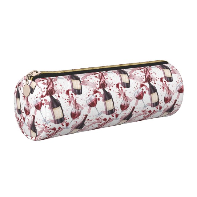 Disketp Watercolor Wine Estuche Organizador de Lápices de Cuero, Estuche de Oficina con Cremallera para Bolígrafo y Lápiz
