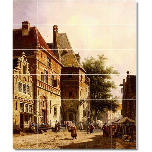 Ceramic Tile Mural-Adrianus Eversen City Bathroom Tile Mural 3. 40" w x 48" h using (30) 8 x 8 ceramic tiles