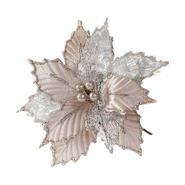 Flores artificiales de Pascua navideñas, flores de Navidad simuladas, hojas de malla, flores decorativas para bodas, fiestas, regalos festivos.