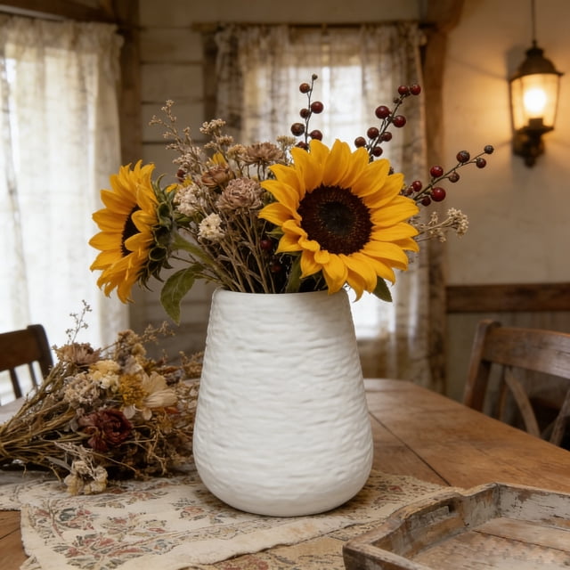 Plastic Vase Ornament Dry Flowers Plants And Pampas For Coffee Or Dining Tables Office Desks Or Shelves