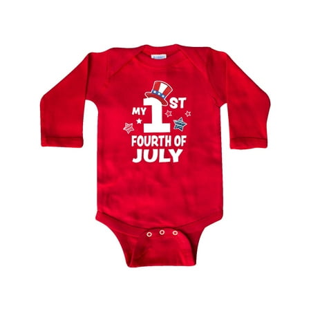 

Inktastic My 1st 4th of July with Stars and Striped Hat Gift Baby Boy or Baby Girl Long Sleeve Bodysuit