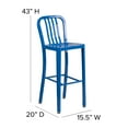 thumbnail image 6 of Flash Furniture Gael Commercial Grade 30" High Blue Metal Indoor-Outdoor Barstool with Vertical Slat Back, 6 of 12
