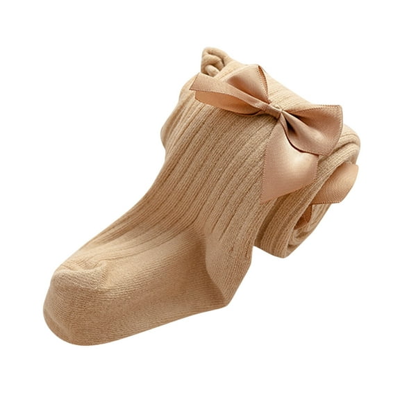 Ediodpoh Toddler Kids Baby Girls Cotton Bow Leggings Knitted Pantihose Stretchy Basic Full Length Pants Pantyhose for Spring Autumn Stocking Girls Trousers Beige 2-4 Years