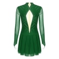 thumbnail image 4 of Yartina Women's Figure Ice Skating Dress Long Sleeve Shiny Rhinestones Sheer Mesh Ballet Dance Dark Green M, 4 of 7