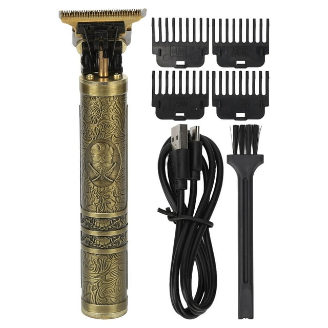 Cortadora de pelo eléctrica profesional vintage con grabado dorado para peluquería.