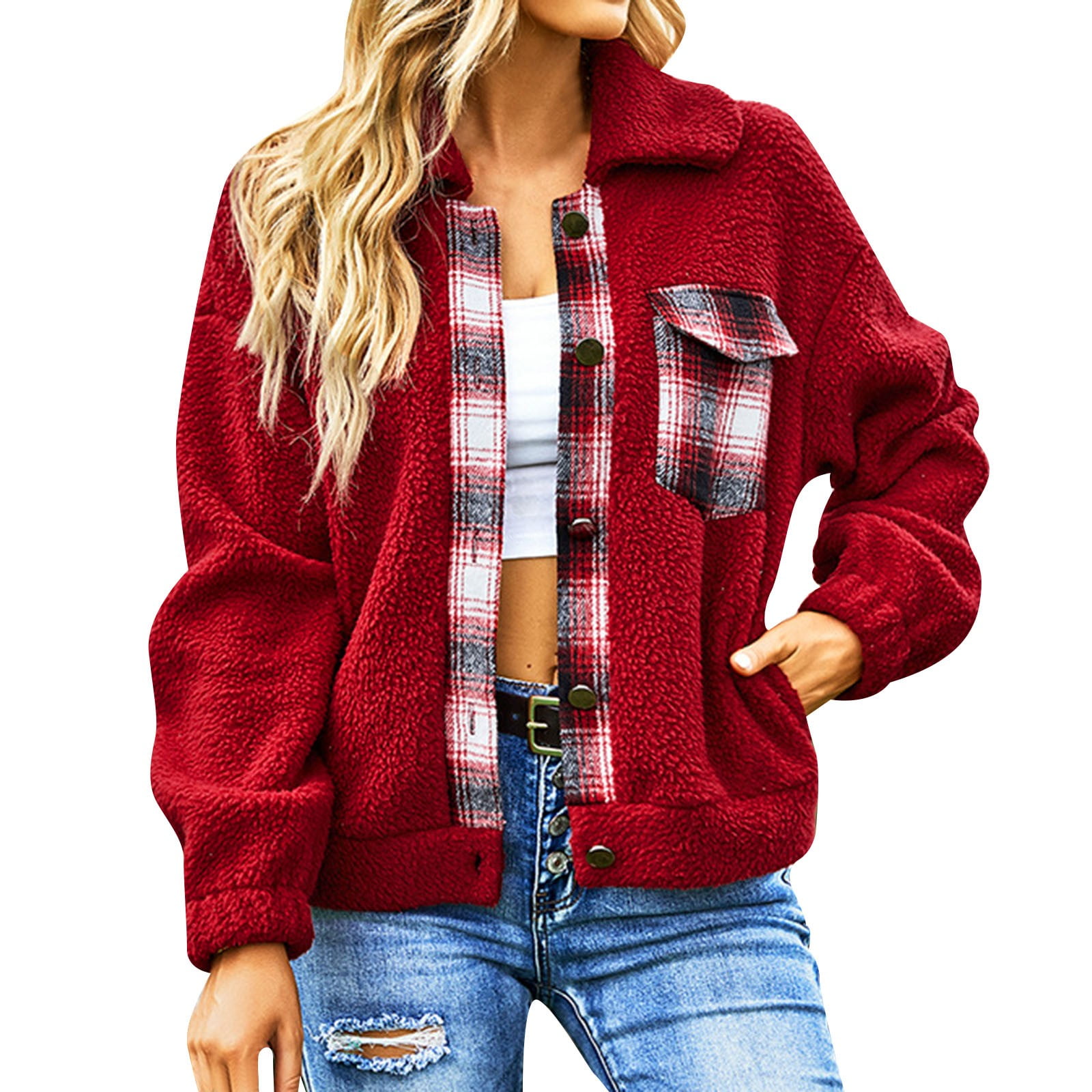 Shakumy Dressy Jacket Womens Plush Plaid Panel Jordan Ubuy