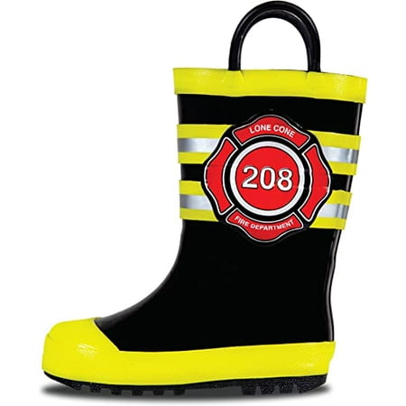 

Lone Cone Rain Boots with Easy-On Handles in Fun Patterns for Toddlers and Kids Fire Chief 2 Little Kid