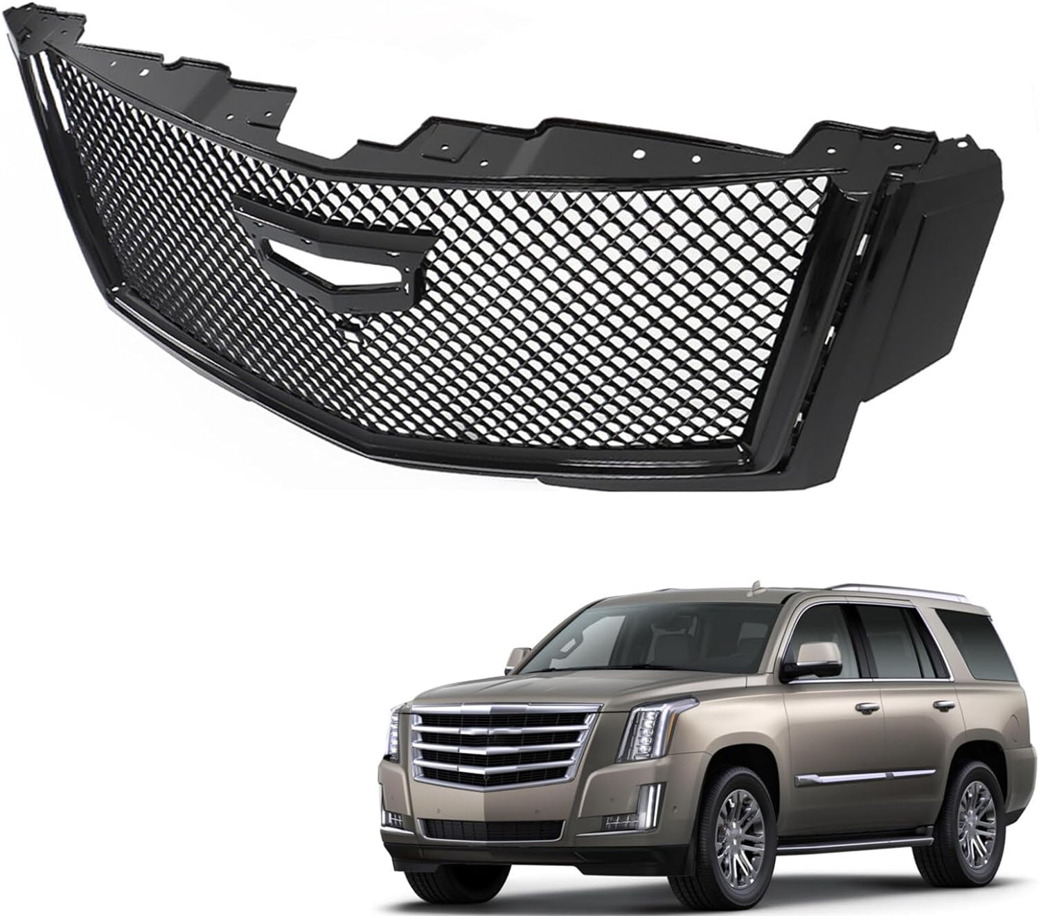 ALL-CARB Front Upper Grille Black Honeycomb Grill Replacement for 2015-2020 Escalade