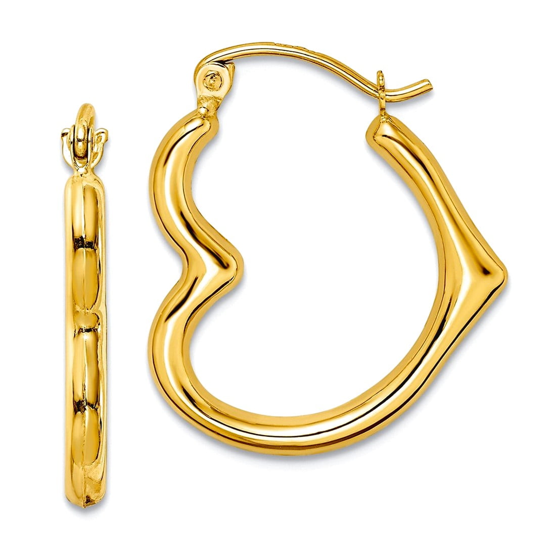 10k Yellow Gold Polished Hinged post Hollow Love Heart Shape Hollow Hoop Earrings 22x19mm Wide 3mm Thick Hoop Earring fo