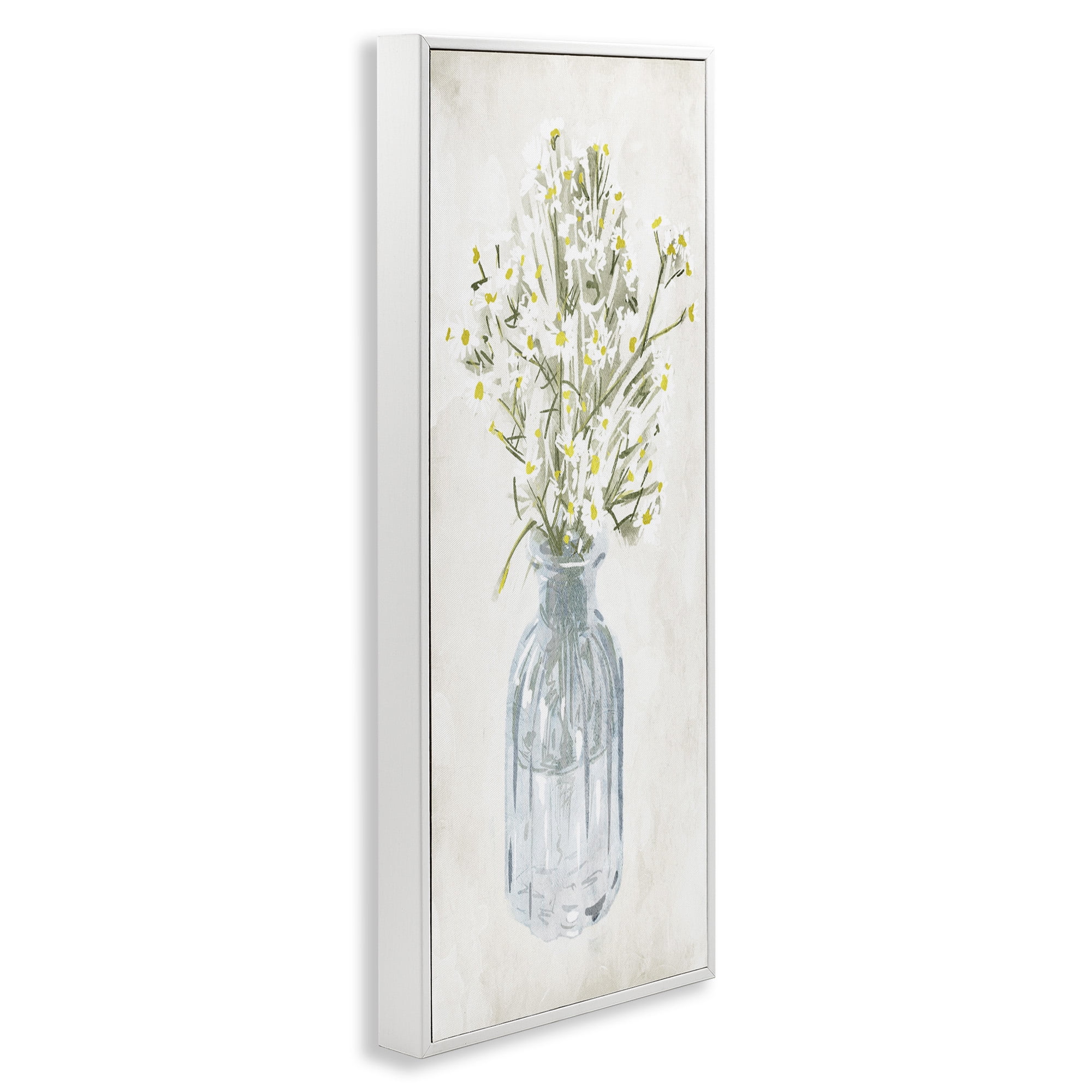 Stupell Industries Quaint White Daisies in Jar Botanical & Floral Painting White Framed Art Print Wall Art, 10 x 24