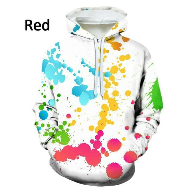 Sweat à Capuche Imprimé 3D Décontracté à Manches Longues pour Hommes, Encre Éclaboussée, Dégoulinant, Coloré, Punk de Rue, Hip Hop
