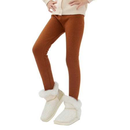

BULLPIANO 2-13Y Girls Winter Warm Thicken Fleece Leggings Kids Solid Color Tights Long Pants