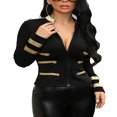 thumbnail image 1 of Womens Button Slim Zipper Bomber Jacket Coat Casual Overcoat Outerwear, 1 of 6