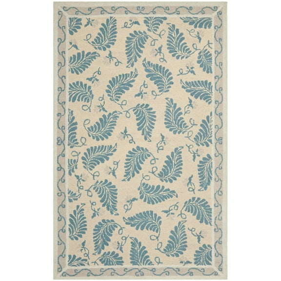 SAFAVIEH Martha Stewart Fern Frolic Floral Wool Area Rug, Plumage Blue, 5' x 8'