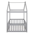 thumbnail image 5 of Twin Size Montessori Bed for Kids, Wood Floor Bed Frame, House Bed Frame with Fence & Roof, Solid Wood Playhouse Bed for Girls Boys Teens, Gray, 5 of 7