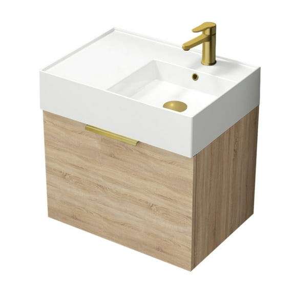 Nameeks Derin-2417-W-S-R Derin 24" Wall Mounted Single Basin Vanity Set - Brown Oak /