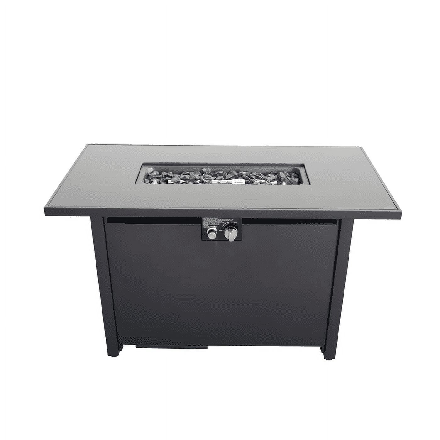 E-Western 25-Inch Steel Outdoor Fire Pit Table with Lid, Modern Design, Rust-Resistant Steel Base, Stainless Steel Top, Lava Rocks, Side Door for Gas Access, Includes Cover