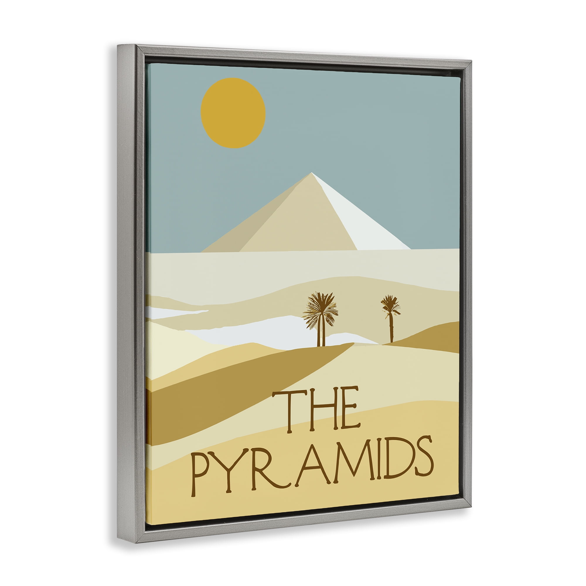 Stupell Industries Egypt Pyramids Landmark Landscape & Nature Painting Gray Floater Framed Canvas Art Print Wall Art, 17 x 21