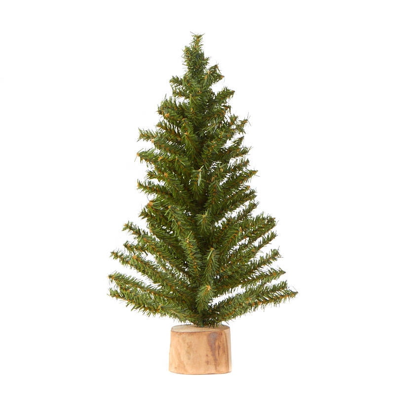 2 Artificial Pine Trees with Wood Base for Crafting, Decorating, and