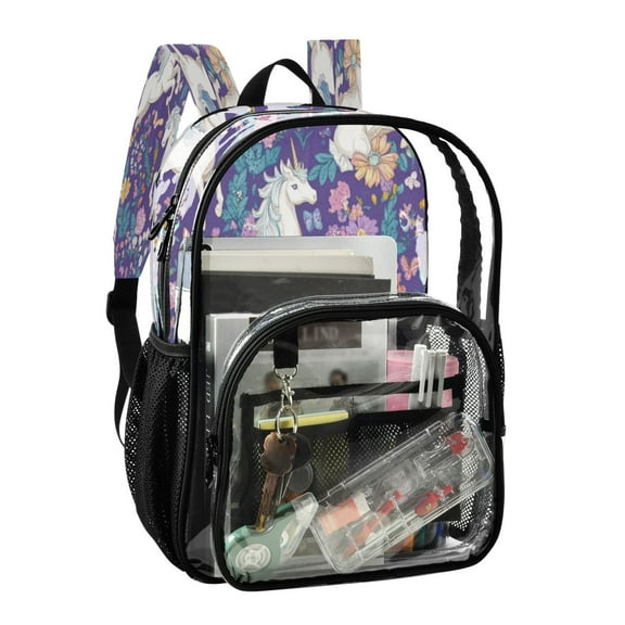 PVC Transparent Backpack Stylish & Durable Clear Backpack Perfect for School, Travel and Outings Unicorns and Pegasi Pattern