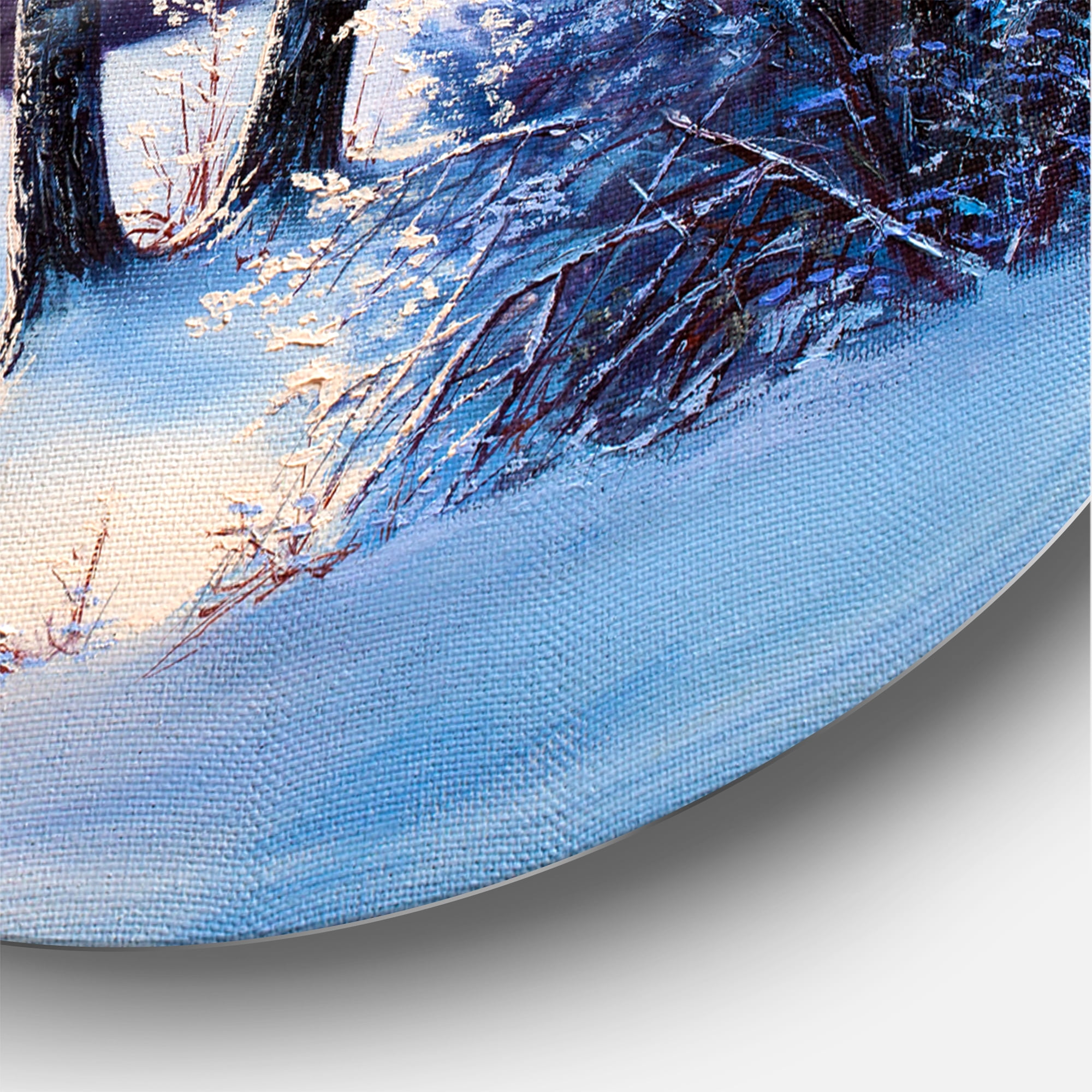 Designart 'Christmas Forest With Trees and River I' Traditional Circle Metal Wall Art 11x11 - Disc of 11