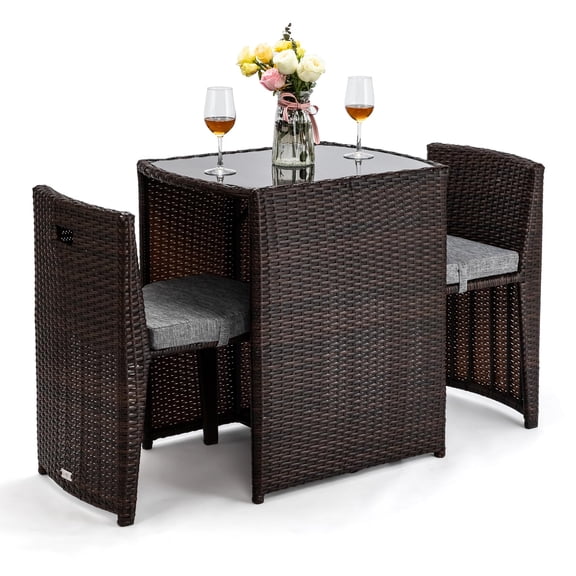Brown 3-Piece Wicker Outdoor Patio Bistro Set for Small Spaces with Table and 2 Chairs