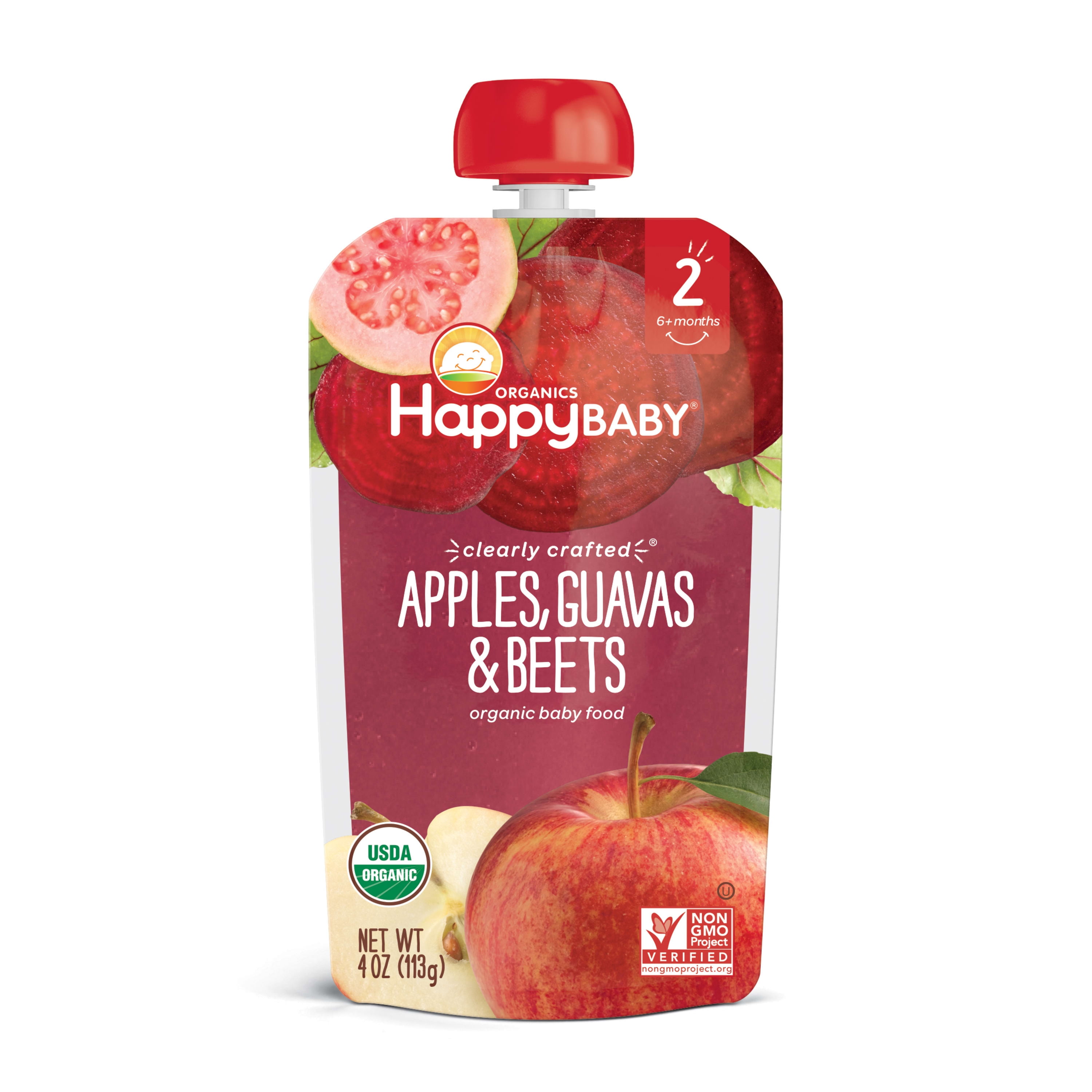(8 Pouches) Happy Baby Organics Apples, Guavas & Beets 4 oz. Pouch