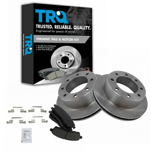 TRQ Rear Brake Pad & Rotor Kit Brake Pads Brake Rotor Ceramic Fits Select 2000-2005 Ford Excursion 1999-2004 F-250 Super Duty F-350 Super Duty