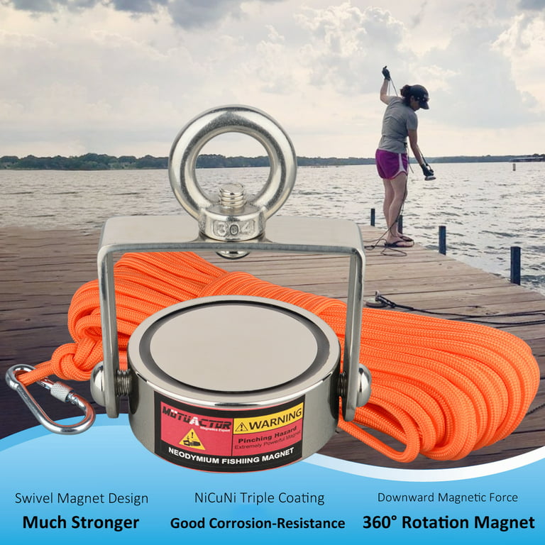 MUTUACTOR Rotatable Double Sided Magnet Fishing Kit Combined 880lb Magnetic Pull Force, Heavy Duty Neodymium Magnet N52, Powerful Strong Magnetic of