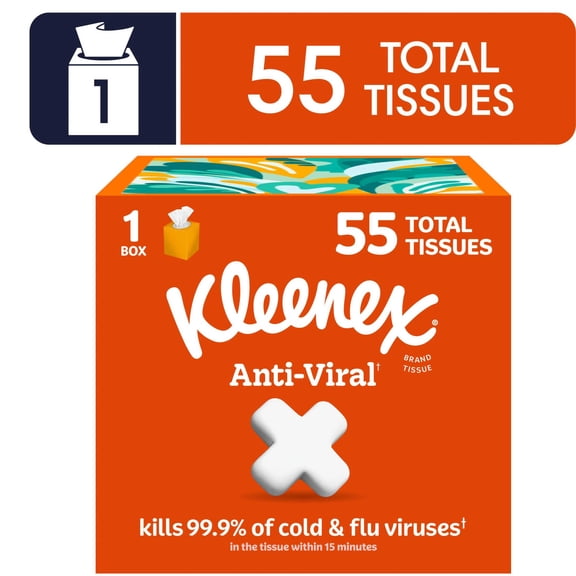 Kleenex Anti-Viral Facial Tissues, 1 Cube Box, 55 Tissues per Box, 3-Ply
